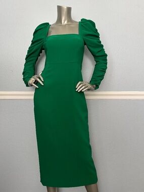 Antonio Melani Eleną Crepe Pine Green Midi Ruched Long Sleeve Dress Nwt